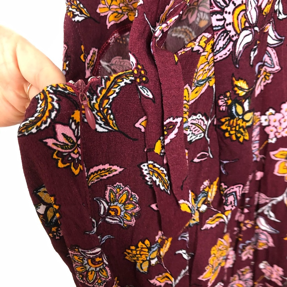 Lulu’s Burgundy Floral Print Maxi Dress Tie Back S - Picture 9 of 11